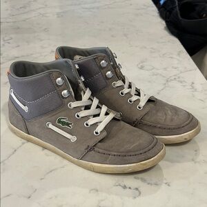 Lacoste Men’s Gray High-Top Sneakers with Green Logo
